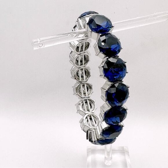 Charter Club Stretch Bracelet Blue Crystals Silver Tone Oversized Preppy Jewelry - Picture 1 of 9